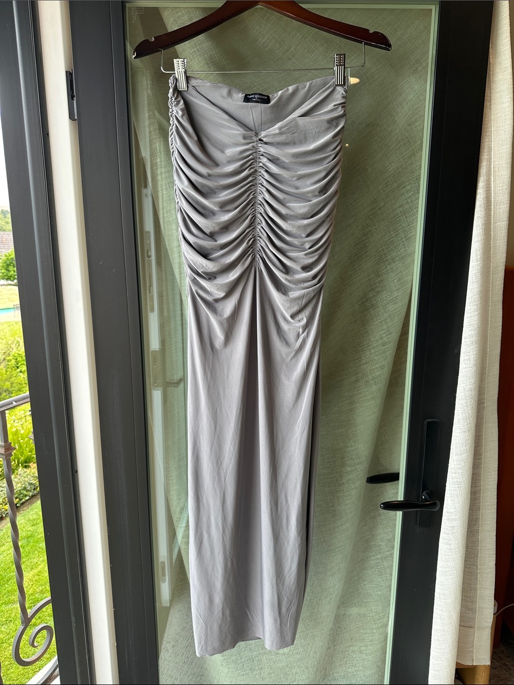 naked wardrobe Silver Ruched Maxi Skirt